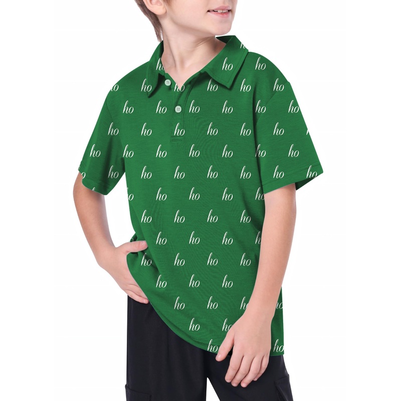 Youth Green Custom Name Christmas Golf Polo