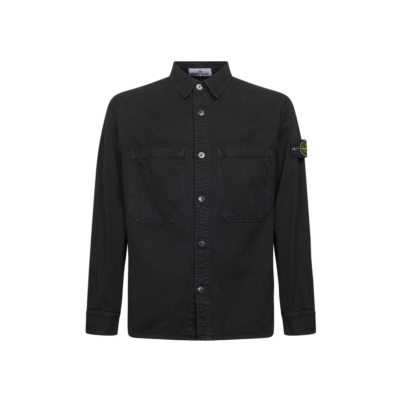 Black cotton twill logo badge shirt