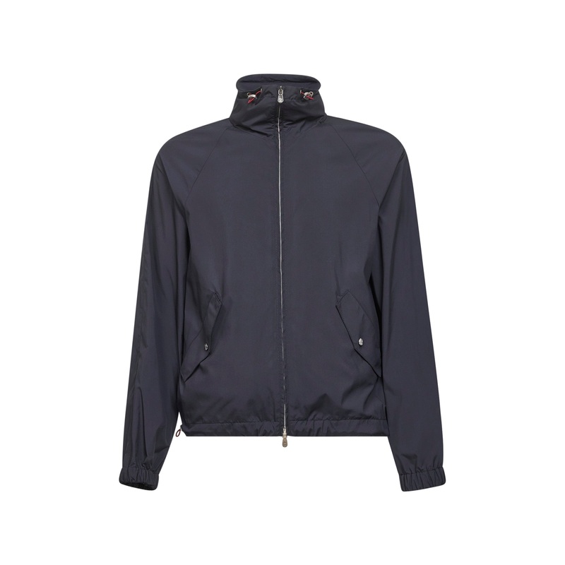 Blue lightweight techno fabric hooded jacket