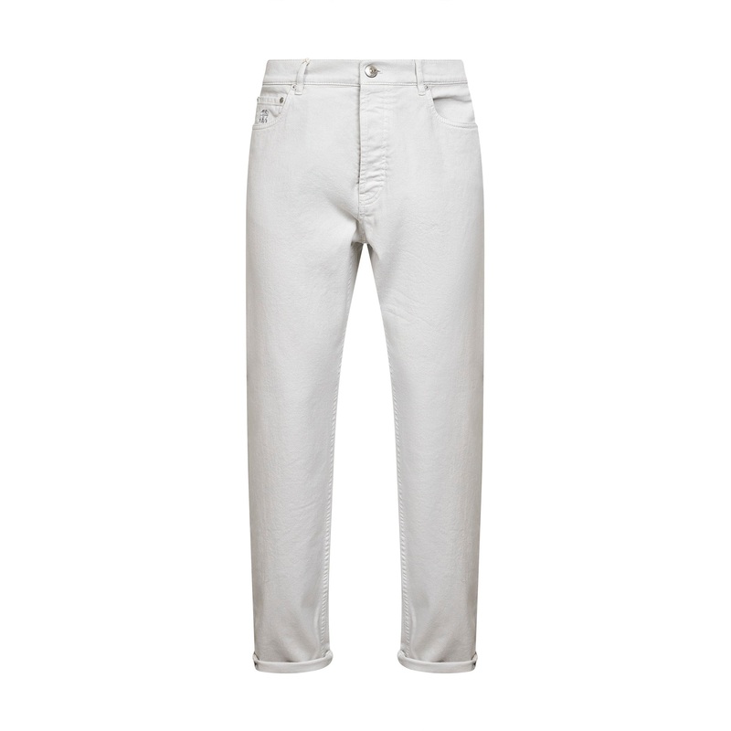 Grey garment-dyed comfort denim iconic fit trousers