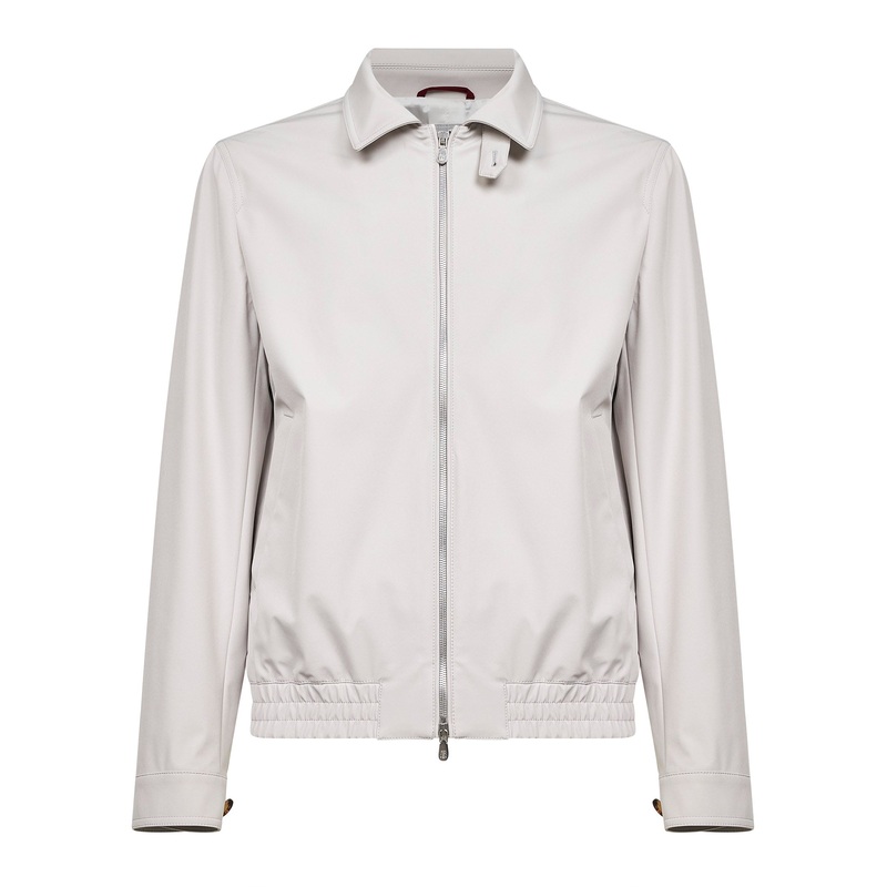 Grey stretch bonded nylon bomber jacket