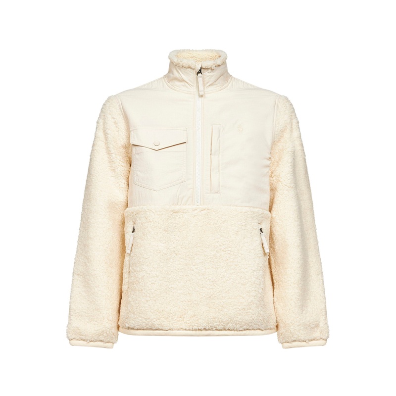 Ivory nylon and fleece Pony embroidered anorak