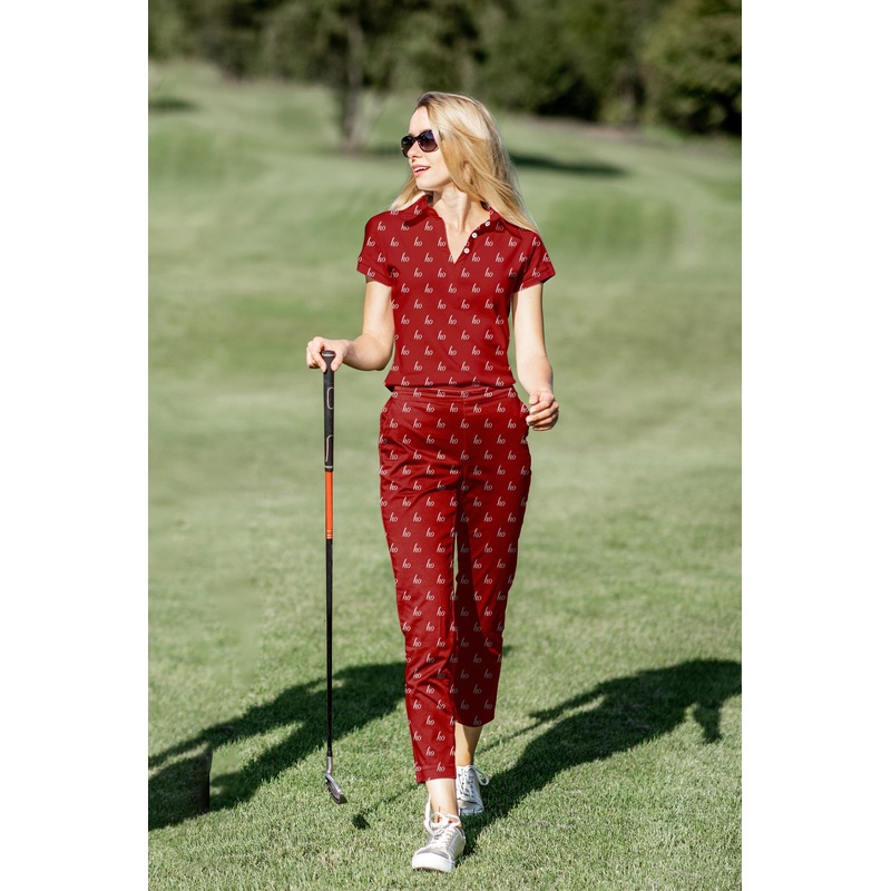 Women’s Golf Polo+Pants Set Red Custom Name Christmas