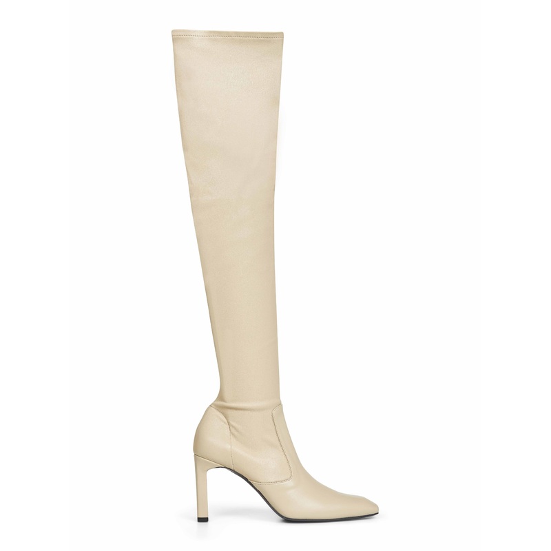 Beige nappa leather over-the-knee boots