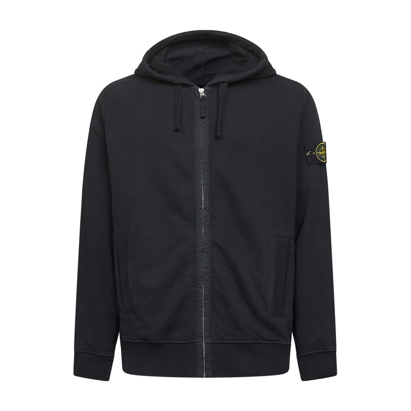 Black brushed organic cotton zip-up hoodie