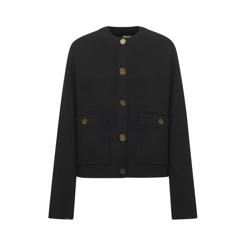 Black cashmere blend knit cardigan