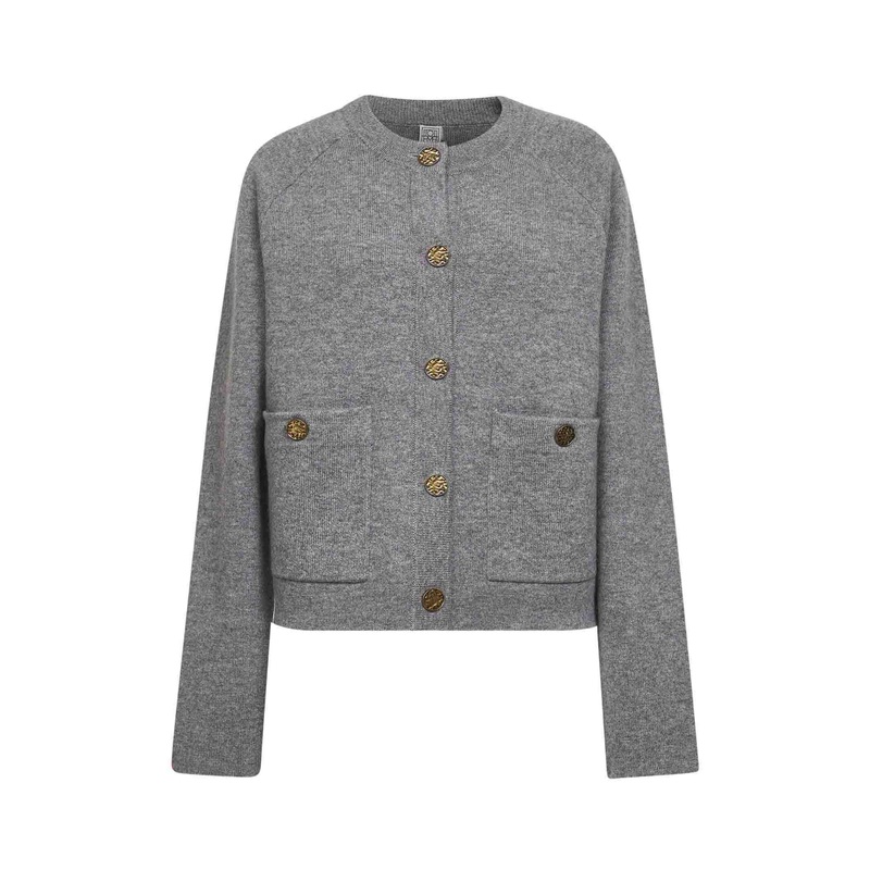 Grey cashmere blend knit cardigan