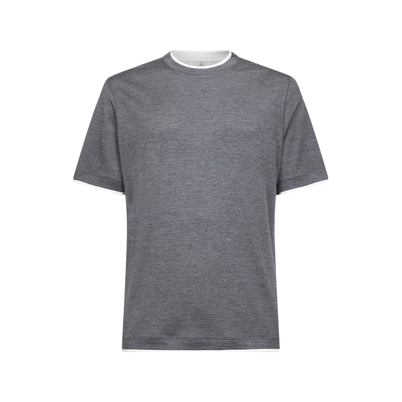 Grey silk blend jersey faux-layering T-shirt