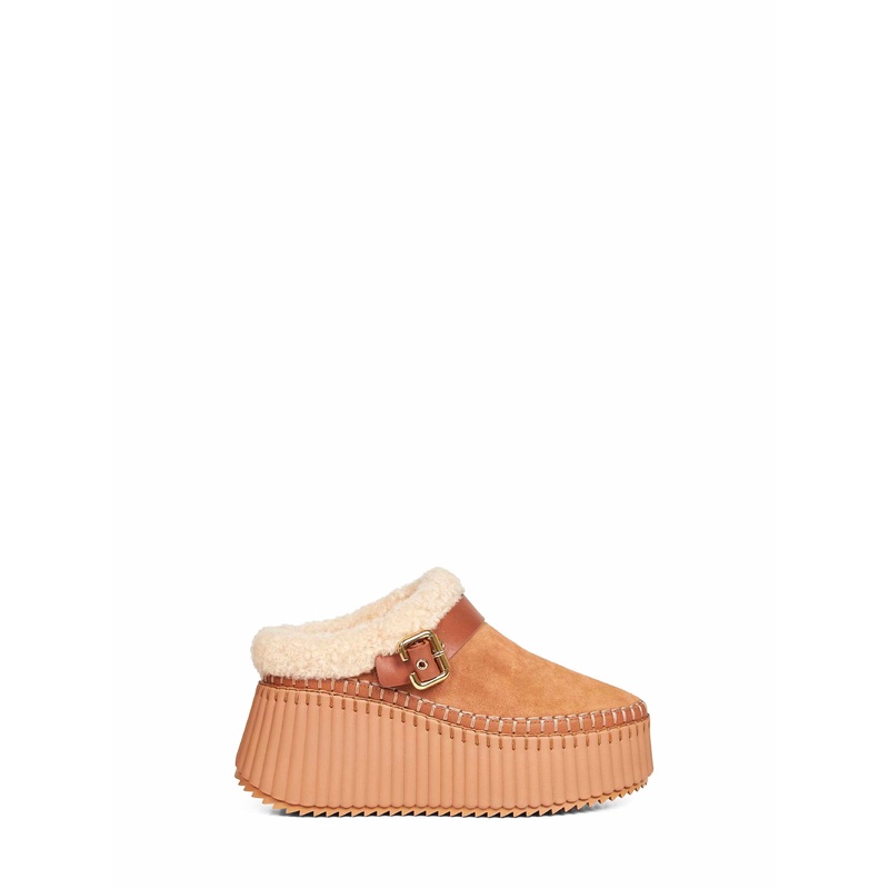 Pottery brown Nama wedge mules