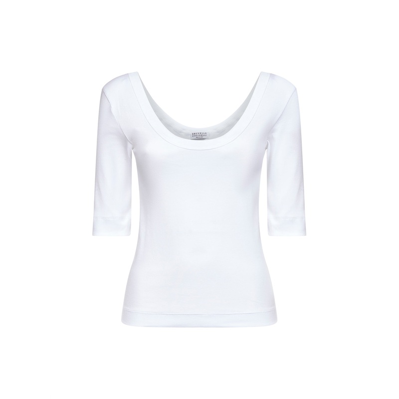 White ribbed stretch jersey monili T-shirt