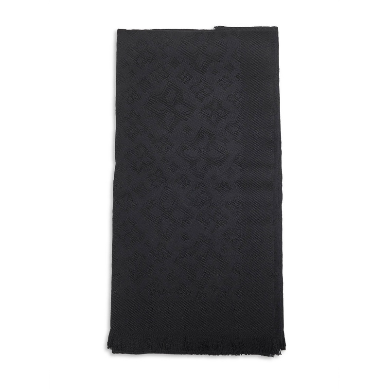 Black jacquard virgin wool logo scarf