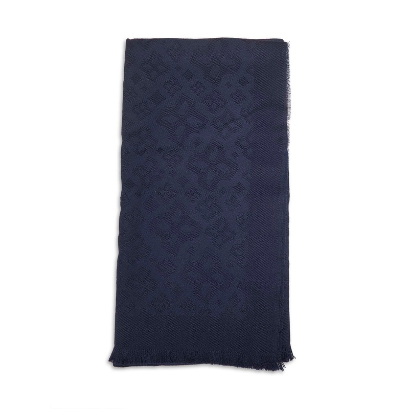 Blue jacquard virgin wool logo scarf