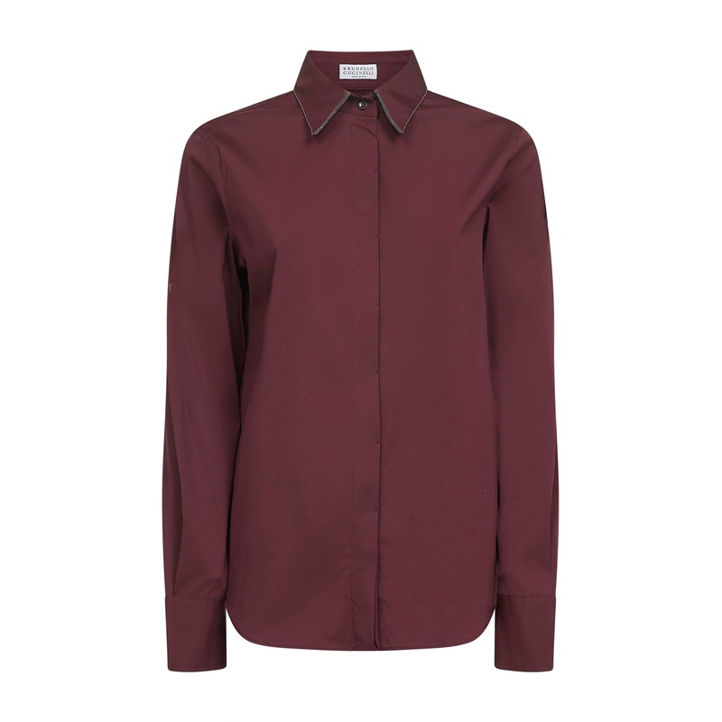 Burgundy stretch poplin Shiny Collar shirt