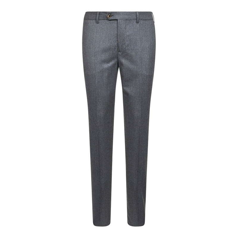 Grey virgin wool flannel italian fit trousers