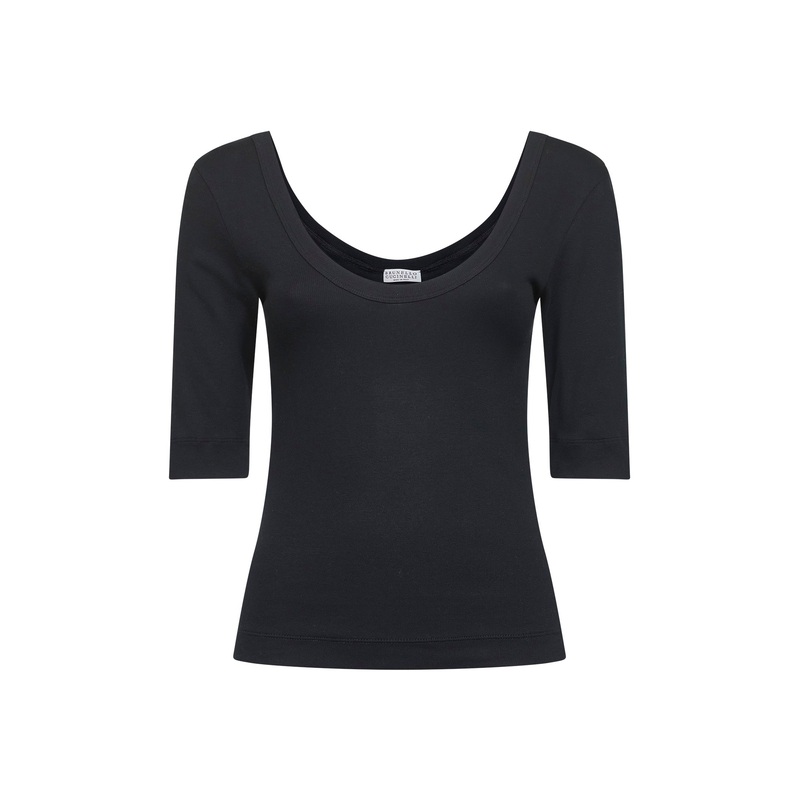 Black ribbed stretch jersey monili T-shirt