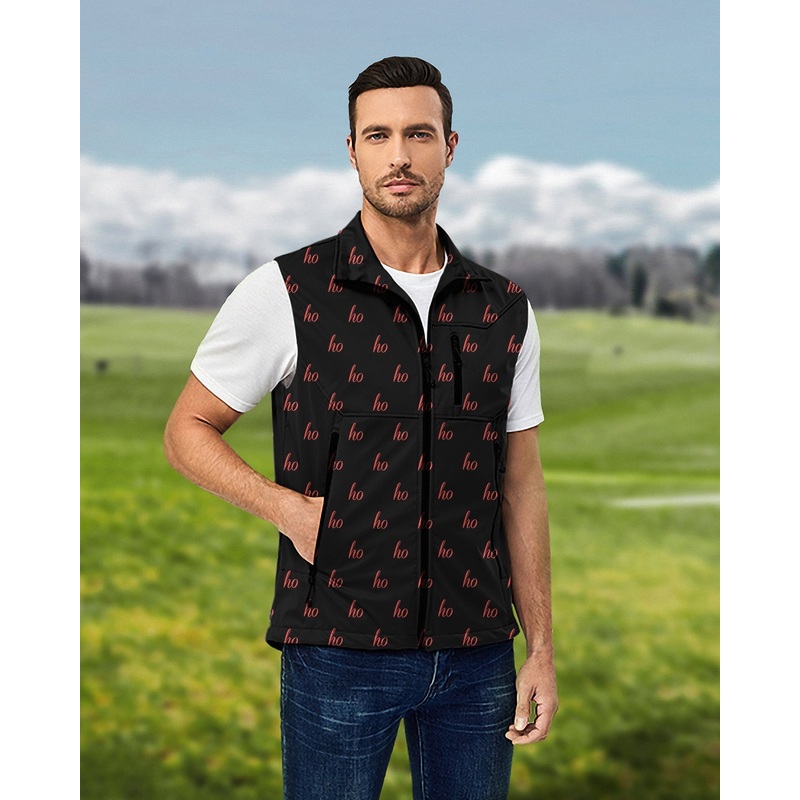 Men’s Black Custom Name Christmas Lightweight Softshell Vest Sleeveless Jacket for Golf Windproof Waterproof