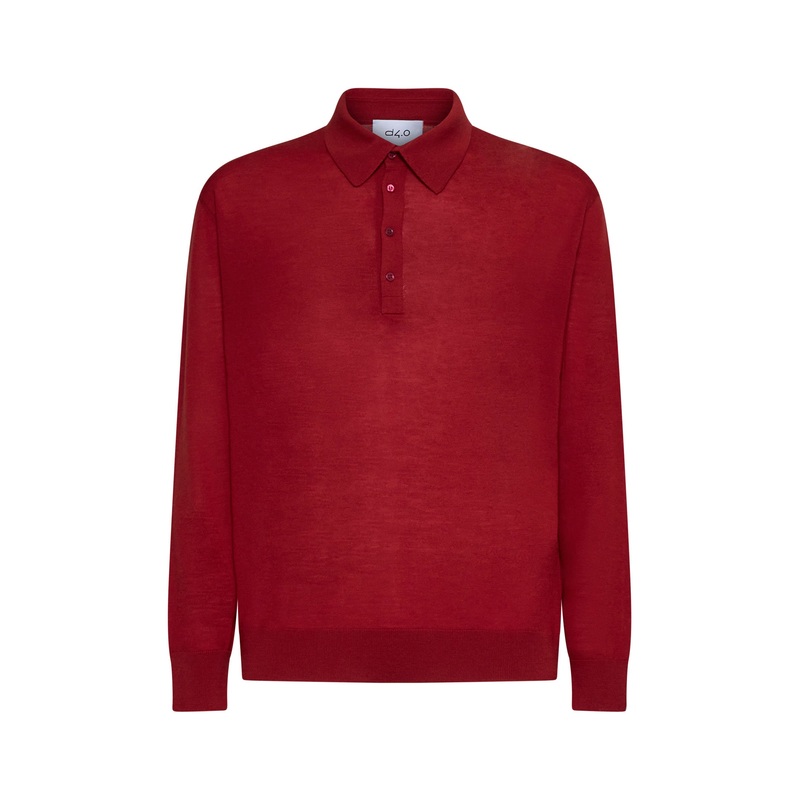 Red virgin wool knit polo shirt
