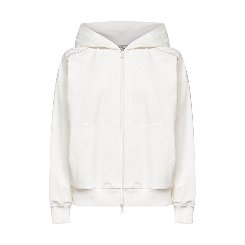 White Shiny Trims zip-up hoodie