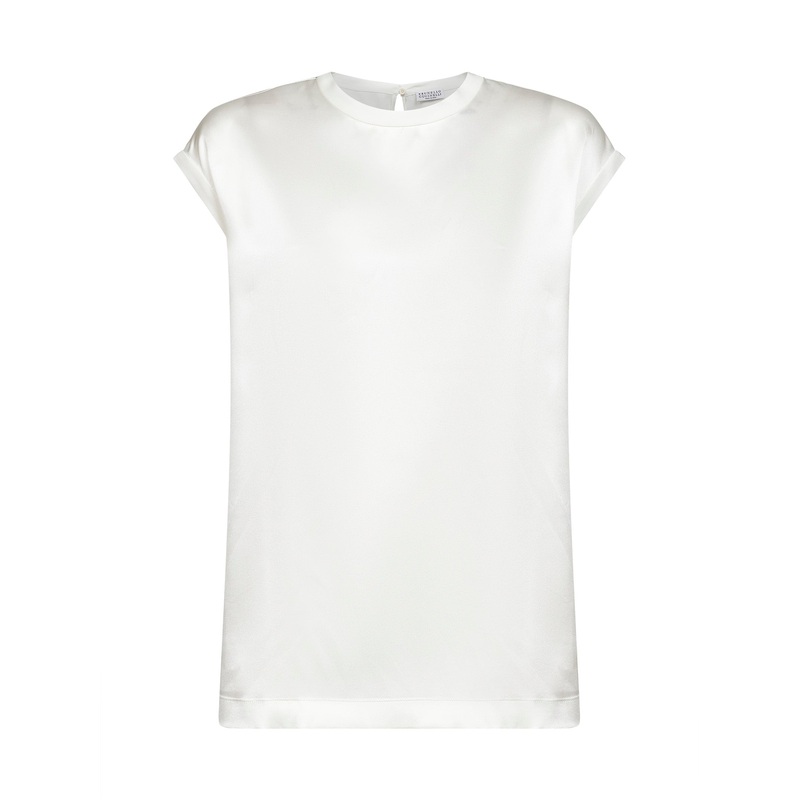 White stretch silk satin monili top