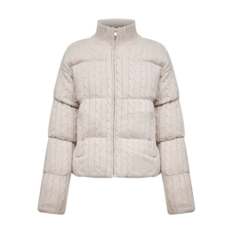Beige cable-knit wool Mya down jacket