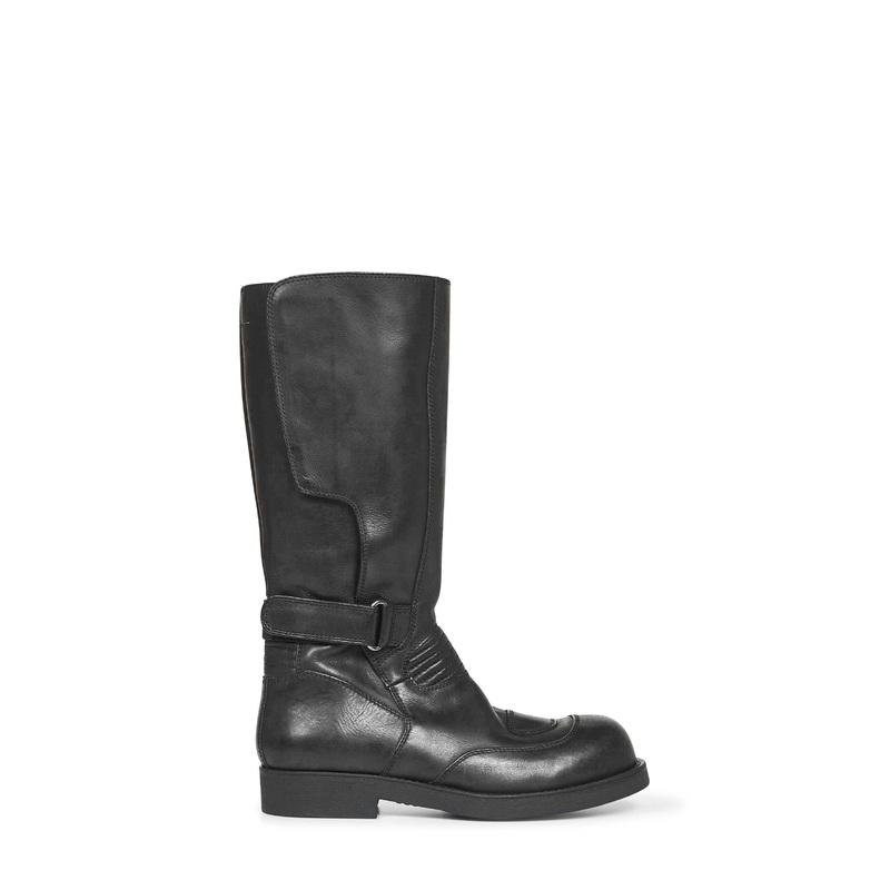 Black calf leather biker boots