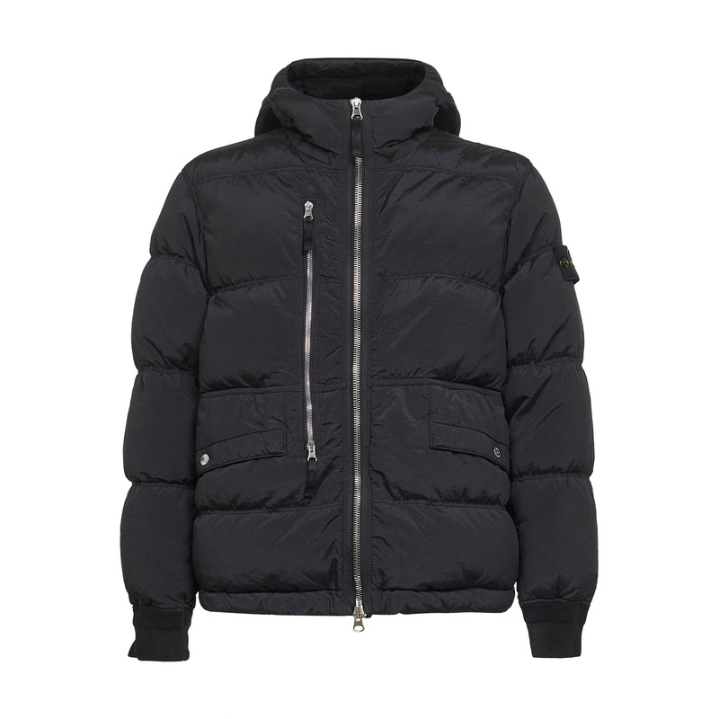 Black iridescent Nylon Metal hooded parka