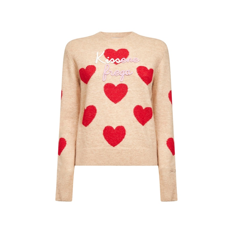 Beige alpaca blend New Queen embroidered sweater