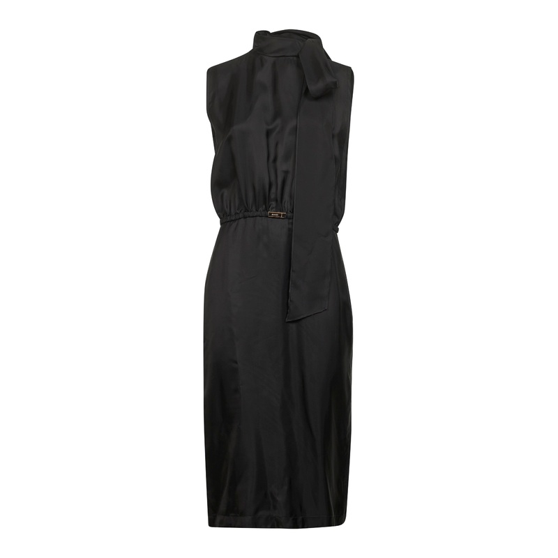 Black fluid viscose twill midi dress