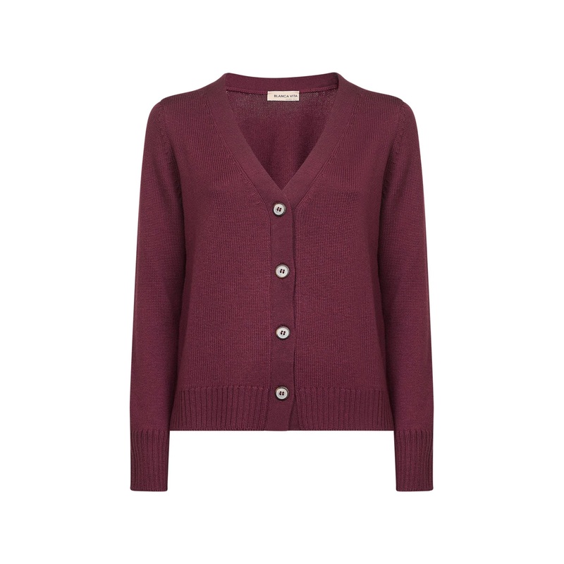 Burgundy virgin wool knit cardigan