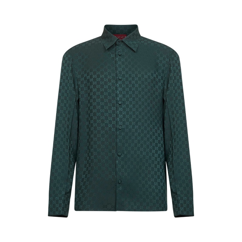 Green GG jacquard silk slim-fit shirt