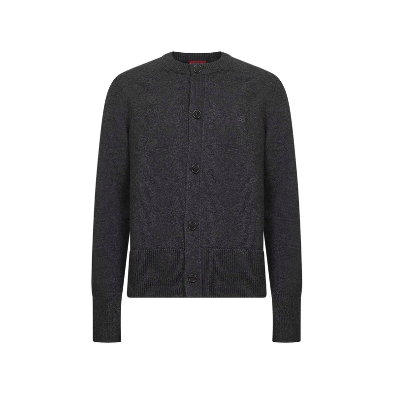 Grey cashmere knit embroidered cardigan