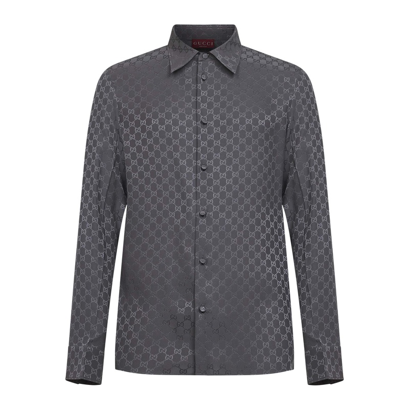 Grey GG jacquard silk slim-fit shirt
