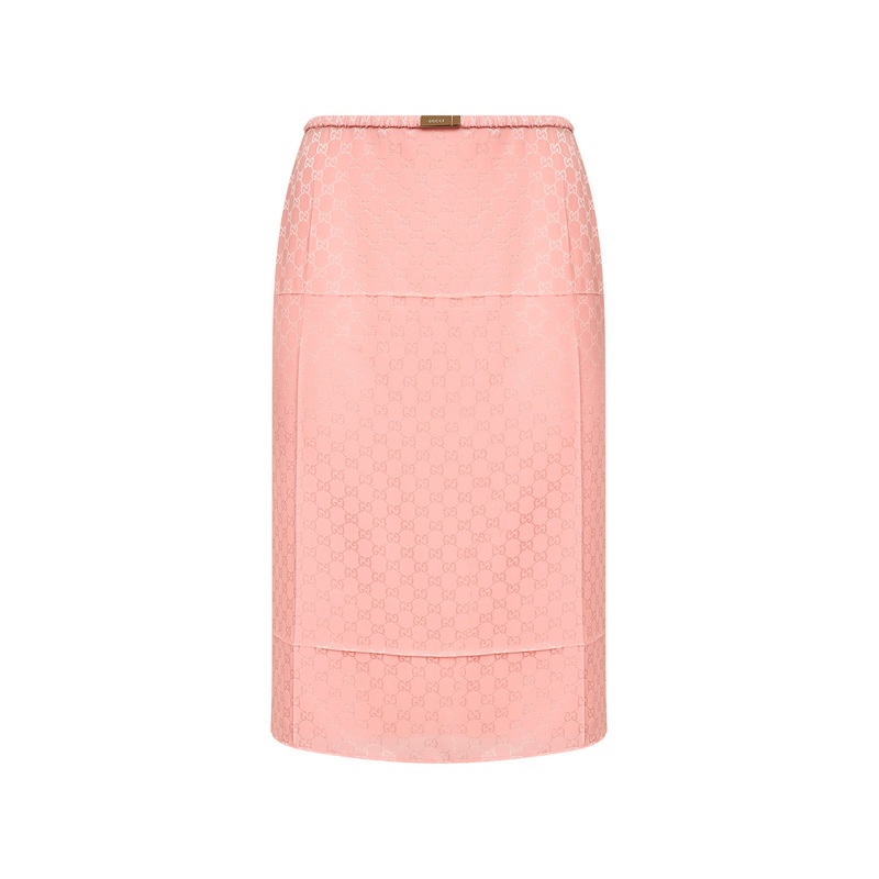 Pink GG jacquard silk midi skirt