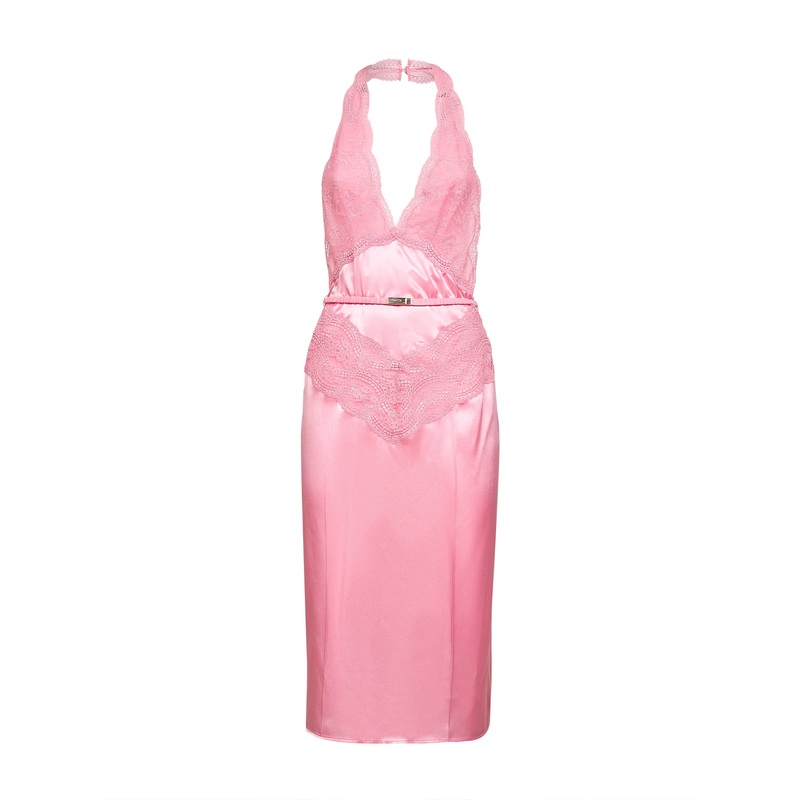 Pink silk satin midi dress|S|M