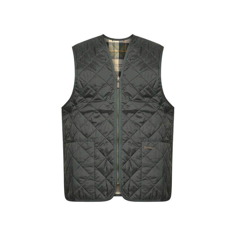 Quilted zip Gilet in green<BR/>