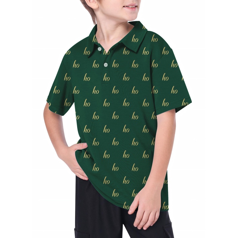 Youth Dark Green Custom Name Christmas Golf Polo