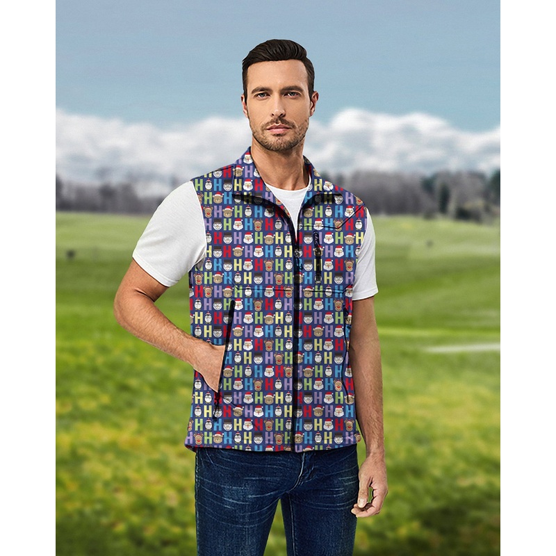 Men’s Cartoon H Elk Christmas Lightweight Softshell Vest Sleeveless Jacket for Golf Windproof Waterproof