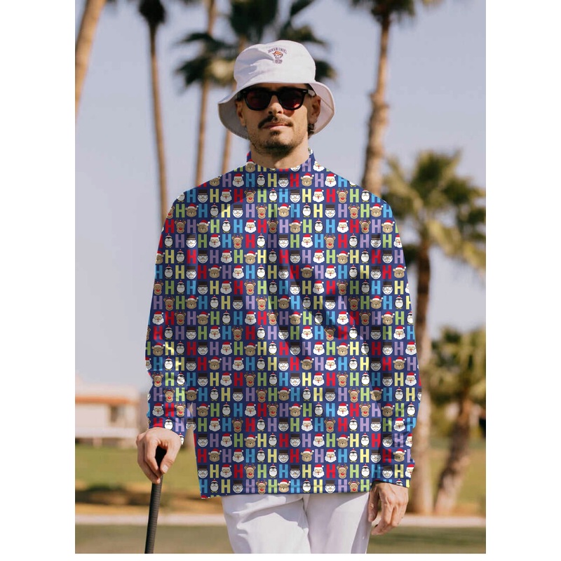 Men’s Cartoon H Elk Christmas Pullover High neck Long/Short sleeve T-Shirt