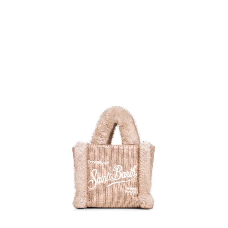 Beige Vanity Mini Shearling Rib handbag