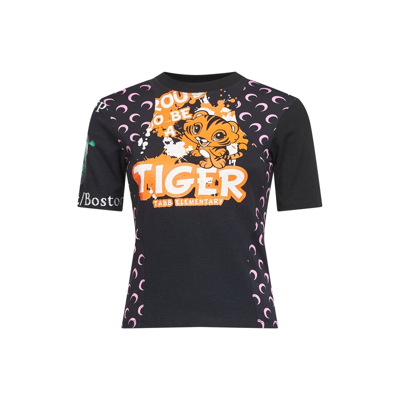 Black jersey regenerated graphic baby-fit T-shirt