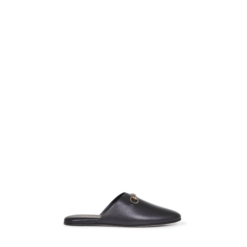 Black nappa leather mules with Horsebit