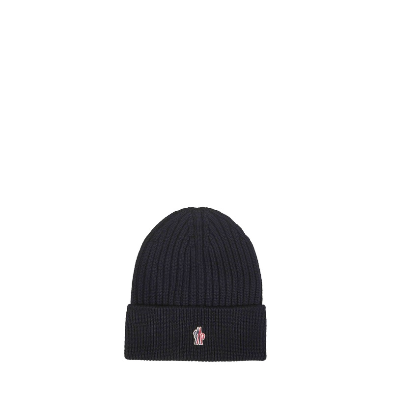 Black ribbed virgin wool knit beanie