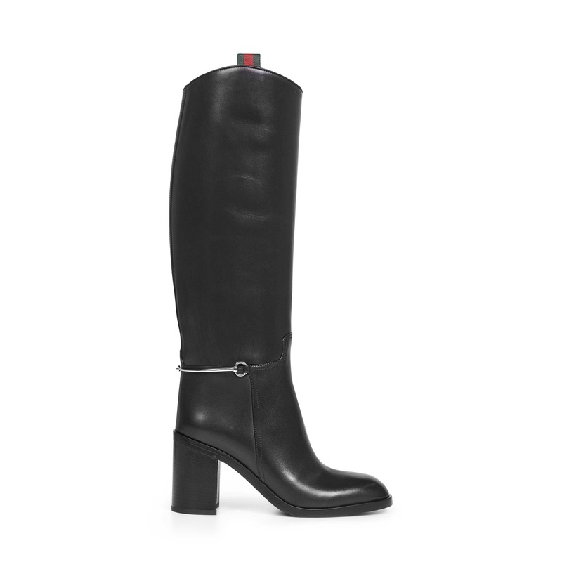 Black smooth leather boots with slim Horsebit