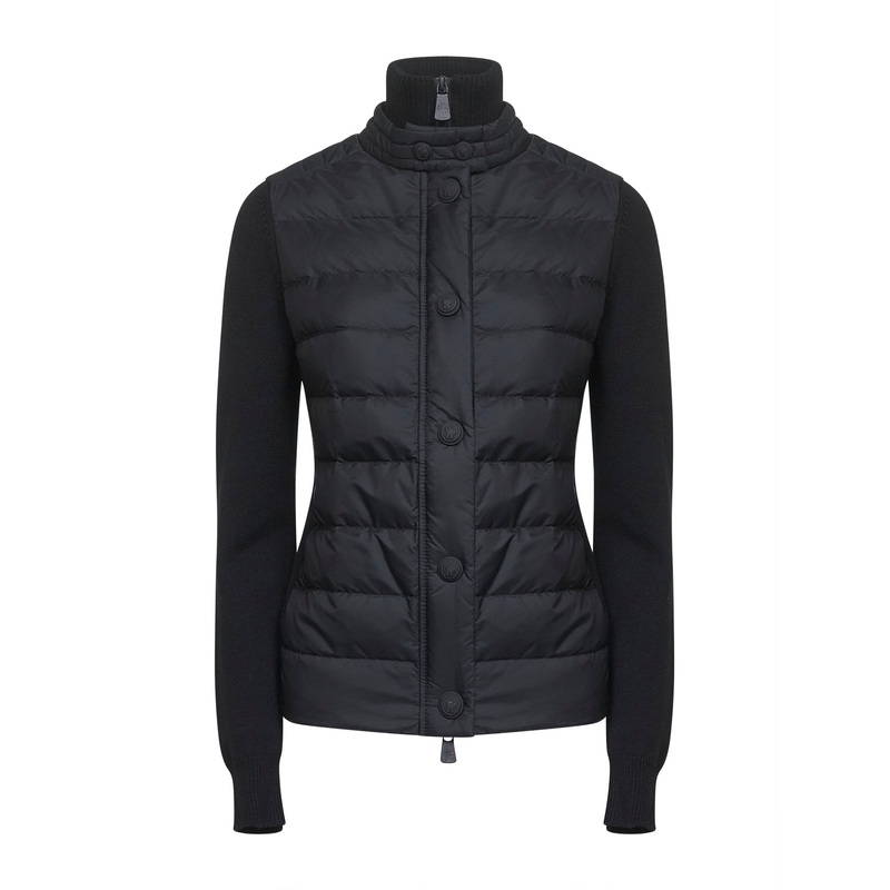 Black stretch merino wool padded cardigan