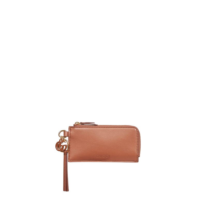 Brown card case with Double G charm