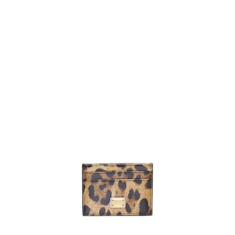 Card holder in glossy calf leather with leopard print