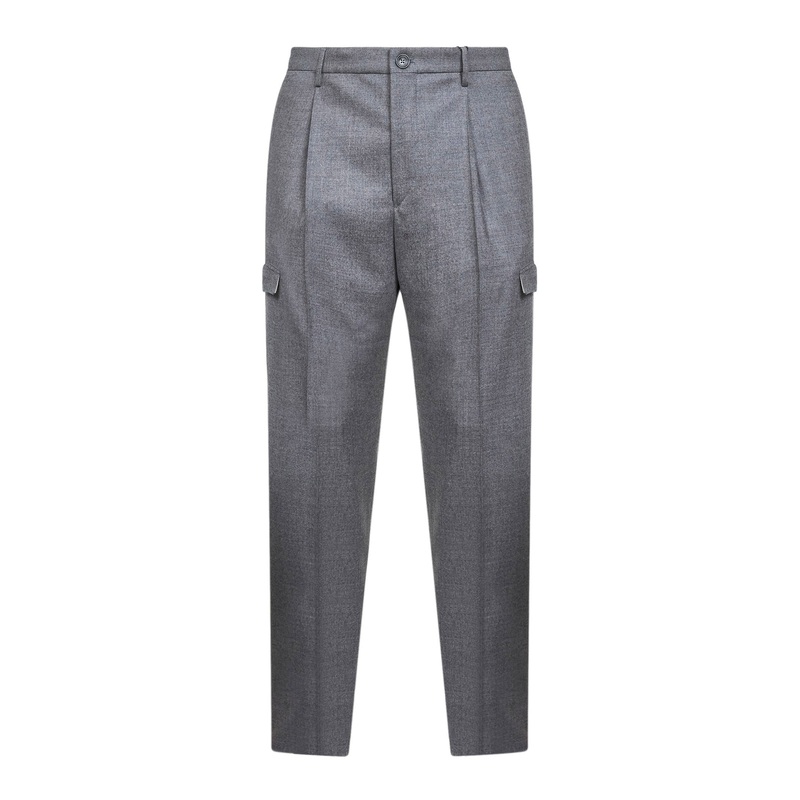 Grey stretch virgin wool Lang cargo trousers