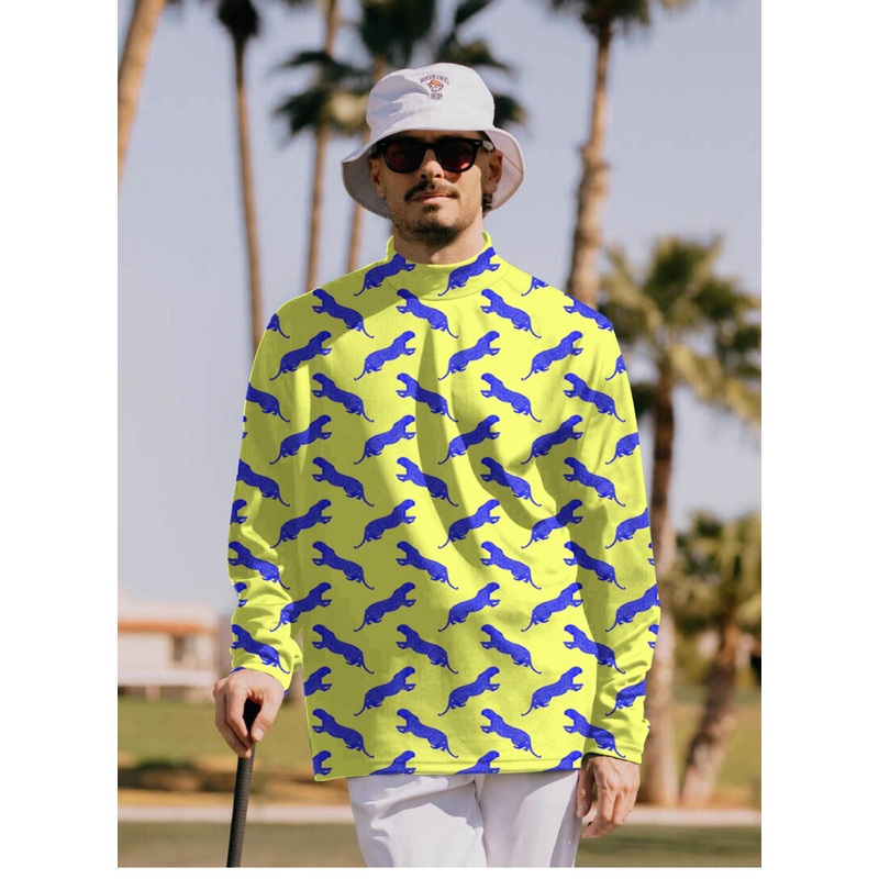 Men’s blue leopard Pullover High neck Long/Short sleeve T-Shirt