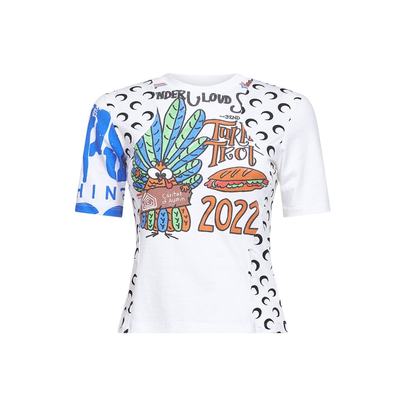 White jersey regenerated graphic baby-fit T-shirt<BR/>