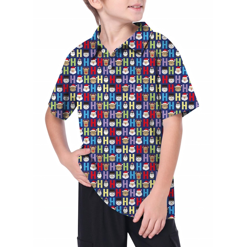 Youth Cartoon H Elk Christmas Golf Polo